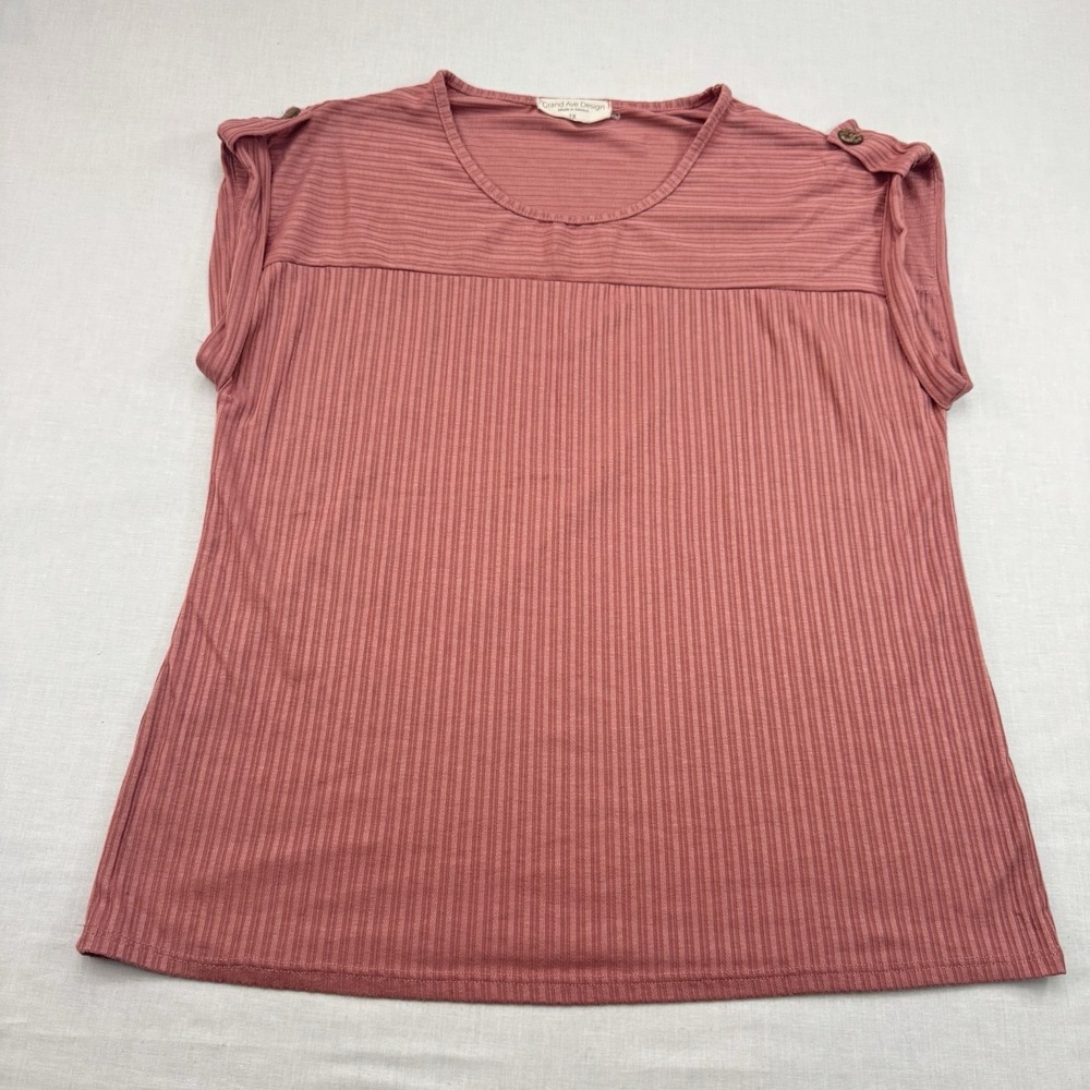Grand Ave Design Ribbed Tunic Top Plus Size roll tab short sleeve Pink Women 2X